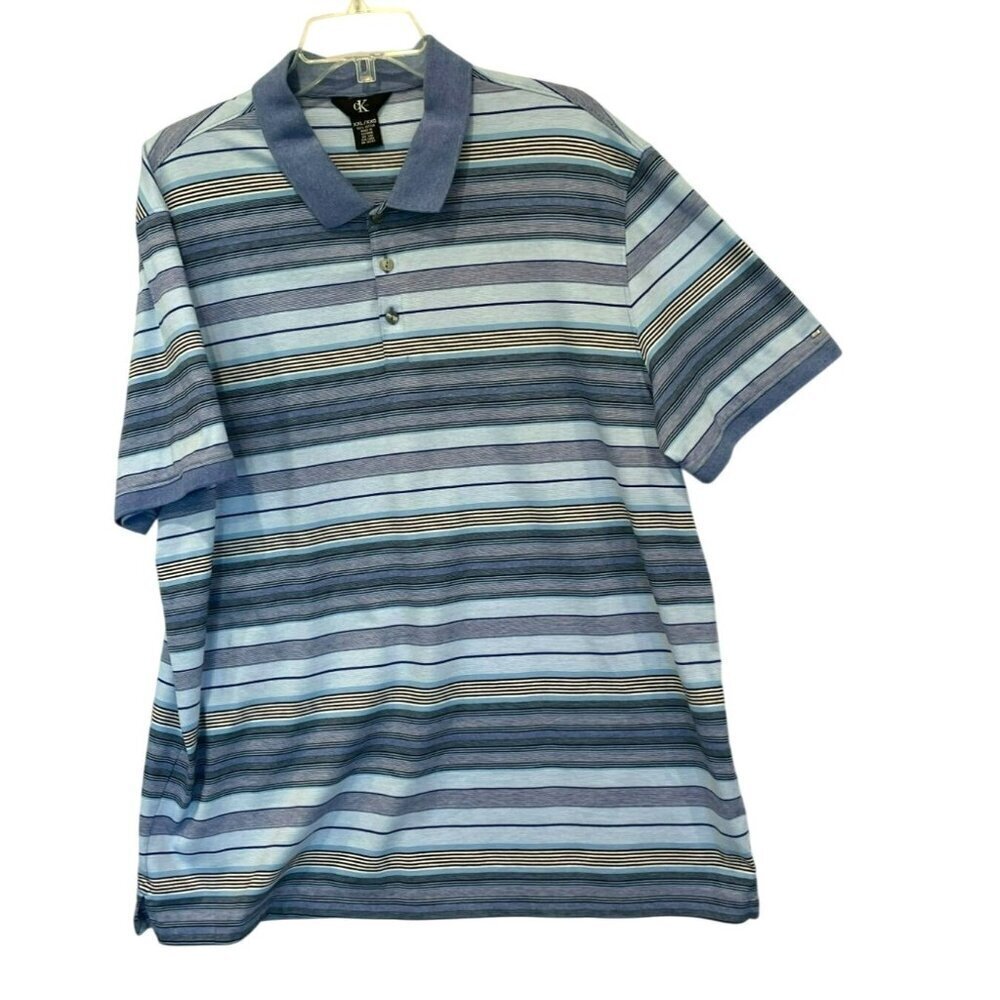 Calvin Klein Men's 3-Button Striped Golf Polo Shirt Sz XXL in Blue, White Active